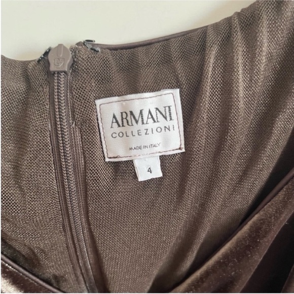 Armani Collezioni dress brown velvet ruched vintage designer fitted - Picture 6 of 8